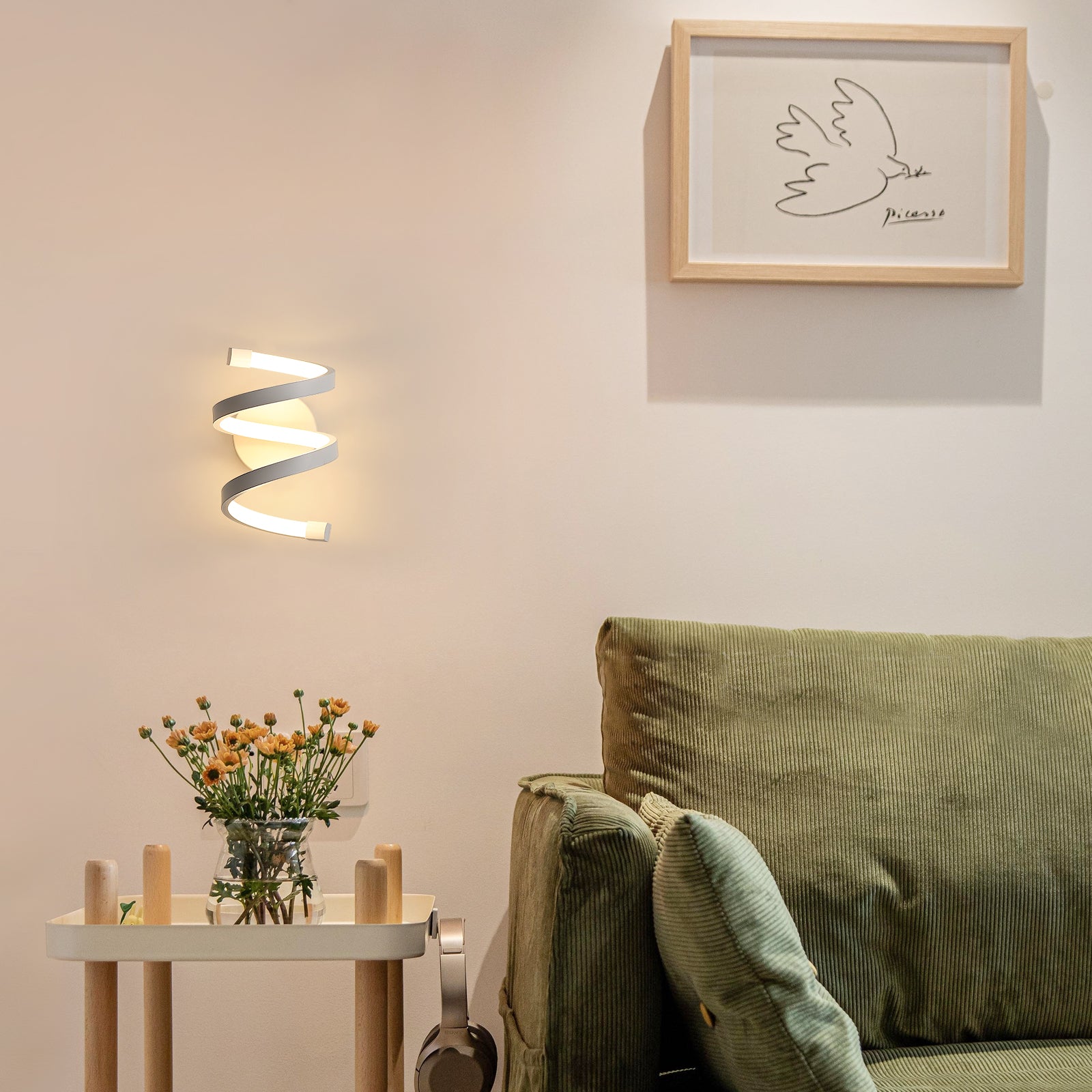 Applique Murale LED Interieur, Lampe Murale 19W spirale blanche