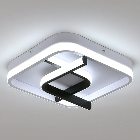 Lámpara de techo cuadrada moderna, lámpara de techo LED de geometría en blanco y negro de 24 cm, luz de techo LED acrílica de luz blanca fría de 23 W 6000 K, para dormitorio, sala de estar, pasillo, balcón