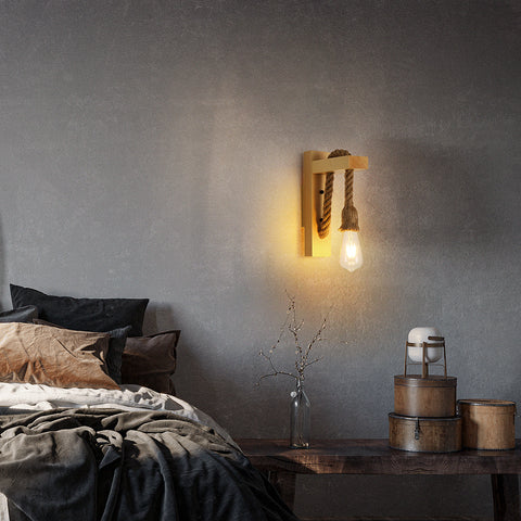 Retro houten wandlamp, industriële vintage wandspots, E27 creatieve henneptouw wandlampen voor slaapkamer, balkon, gang, keuken, trap