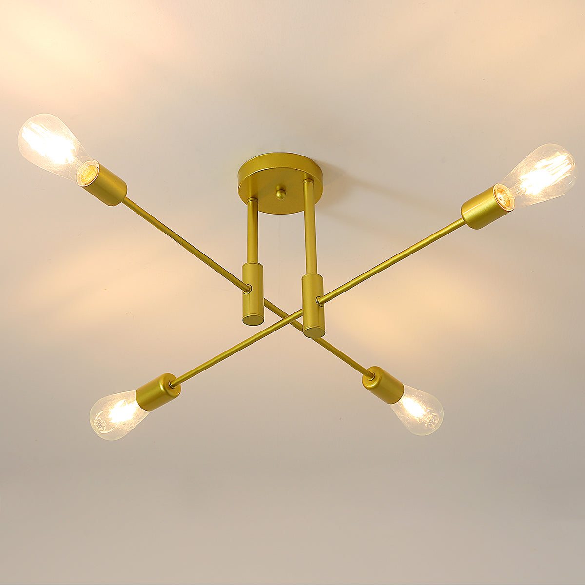 Industriële plafondlamp, retro plafondlamp, gouden 4-lamp E27 metalen moderne LED-kroonluchters voor slaapkamer, woonkamer, keuken, kantoor, café, restaurant