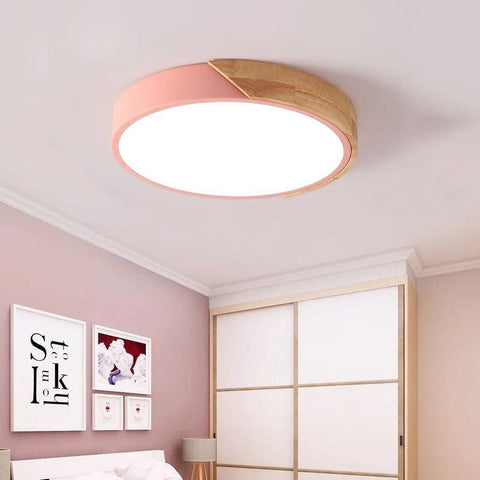 Lampa sufitowa LED, 24W Nowoczesna drewniana lampa sufitowa Okrągła Zimna biel 6000K Ø30*5CM Sypialnia, kuchnia, pokój dzienny, balkon i korytarz
