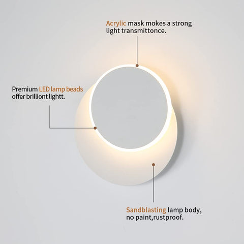 Kinkiety wewnętrzne 12W białe, nowoczesny kinkiet LED, Creative Eclipse 2 w 1, 360 obrotowy 3000K ciepły biały, oświetlenie do salonu, schodów, sypialni