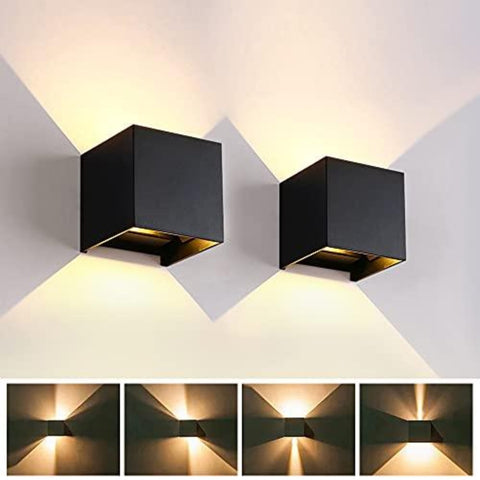 2 Pack Applique Murale LED Exterieur, 12W Appliques Murales Interieures avec Angle Réglable éclairage mural d'extérieur, Etanche IP65 Lampe Murale Moderne pour Salon, Chambre (Noir) Blanc Chaud 3000K