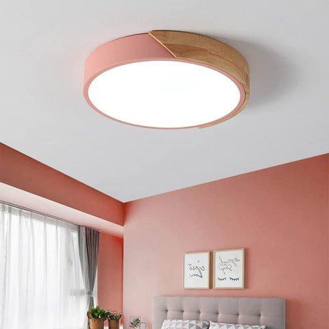 Lampa sufitowa LED, 24W Nowoczesna drewniana lampa sufitowa Okrągła Zimna biel 6000K Ø30*5CM Sypialnia, kuchnia, pokój dzienny, balkon i korytarz