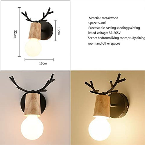 Applique Murale Rétro 2 Pack, Créative Design Antler Lampe Murale en Bois, Éclairage Mural Métal Vintages, Réglable Lampes Murale Interieur pour Salon, Chambre à Coucher, Couloir, Décoration Moderne