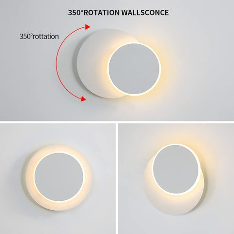 Kinkiety wewnętrzne 12W białe, nowoczesny kinkiet LED, Creative Eclipse 2 w 1, 360 obrotowy 3000K ciepły biały, oświetlenie do salonu, schodów, sypialni
