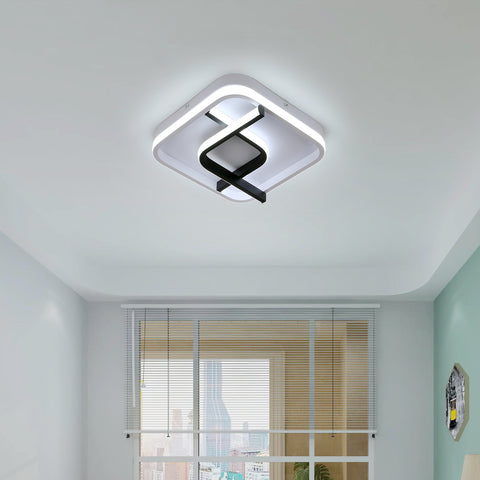 Lámpara de techo cuadrada moderna, lámpara de techo LED de geometría en blanco y negro de 24 cm, luz de techo LED acrílica de luz blanca fría de 23 W 6000 K, para dormitorio, sala de estar, pasillo, balcón