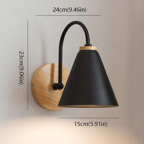 Scandinavische houten nachtkastje wandlamp met 5W E27 lamp warm wit 3000K voor slaapkamer, woonkamer, hal, entree zwart