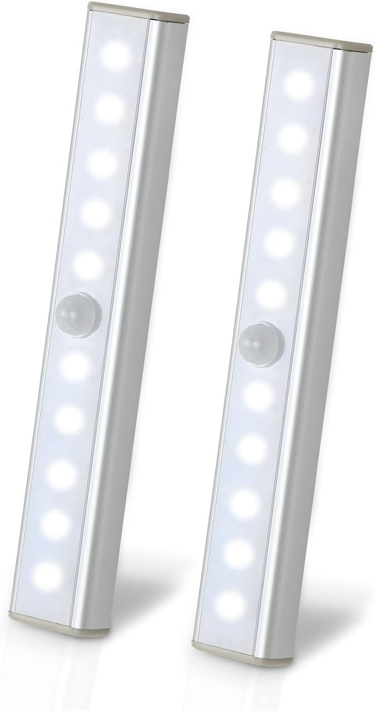 LED-kastlamp, 10 LED's, 6500K wit licht, bewegingssensor, oplaadbare kastlamp met zelfklevende magnetische strip, geschikt voor keuken, trap, hal (2 stuks)