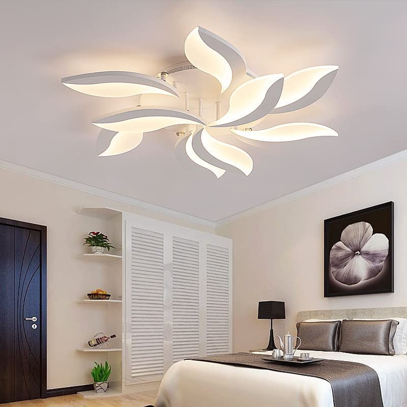 Plafonnier LED à Intensité Variable Avec Télécommande, Lampe de Plafond Créatif en Forme de Pétale 68W, Éclairage de Plafond Moderne en Acrylique pour Salon, Bureau, Chambre à Coucher