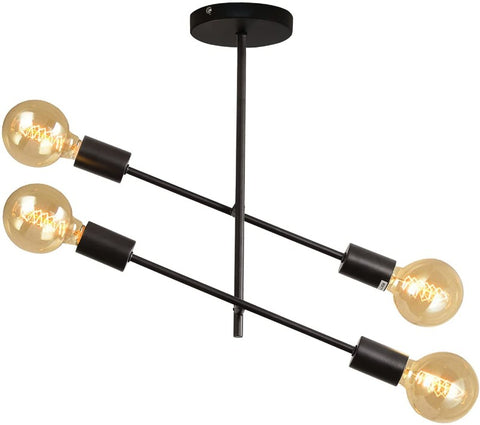 Lustre nordique Spoutnik, plafonnier à embranchement, plafonnier semi-encastré d'intérieur à 4 lumières pour salon noir