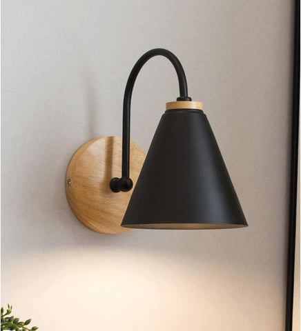 Scandinavische houten nachtkastje wandlamp met 5W E27 lamp warm wit 3000K voor slaapkamer, woonkamer, hal, entree zwart