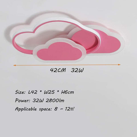 Lámpara de techo LED de 32 W, lámpara de techo Creative Cloud, control remoto regulable 3000 K ~ 6000 K, L42 * W25 * H6 cm Luz de techo ultrafina de nube rosa, para dormitorio y sala de estar de niños