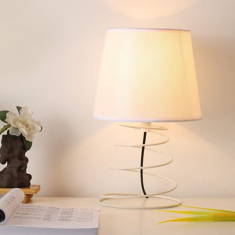 Moderne minimalistische tafellamp, bureaulamp van witte stof met industriële spiraalvormige ijzeren buis, E27-nachtlampje voor studeerkamer, woonkamer, slaapkamer, nachtkastje (zonder lampen)