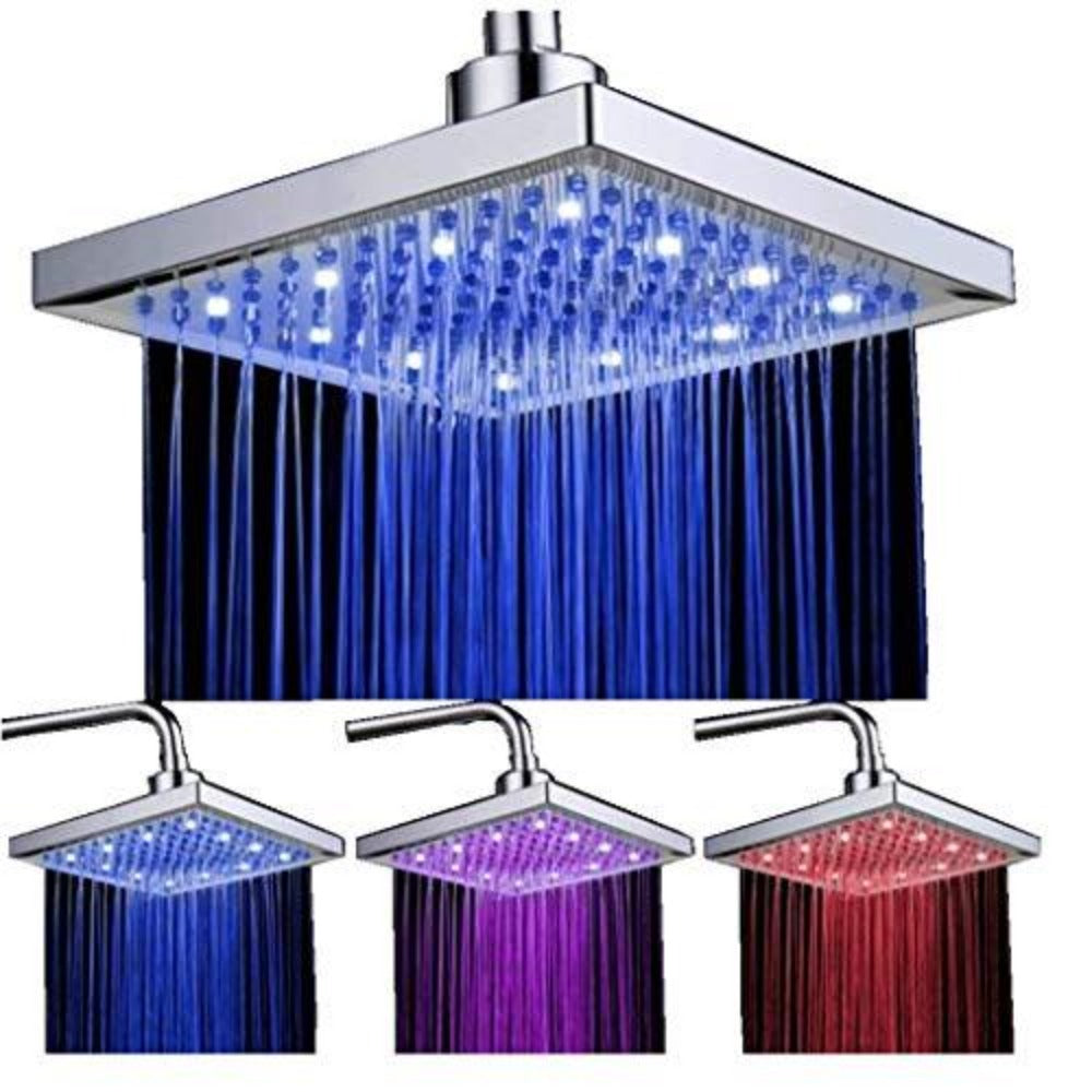 Cabezal de ducha LED, control de temperatura cuadrado de 8 pulgadas, acabado en cromo ABS que cambia de 3 colores, cabezal de ducha LED de 12 piezas para baño