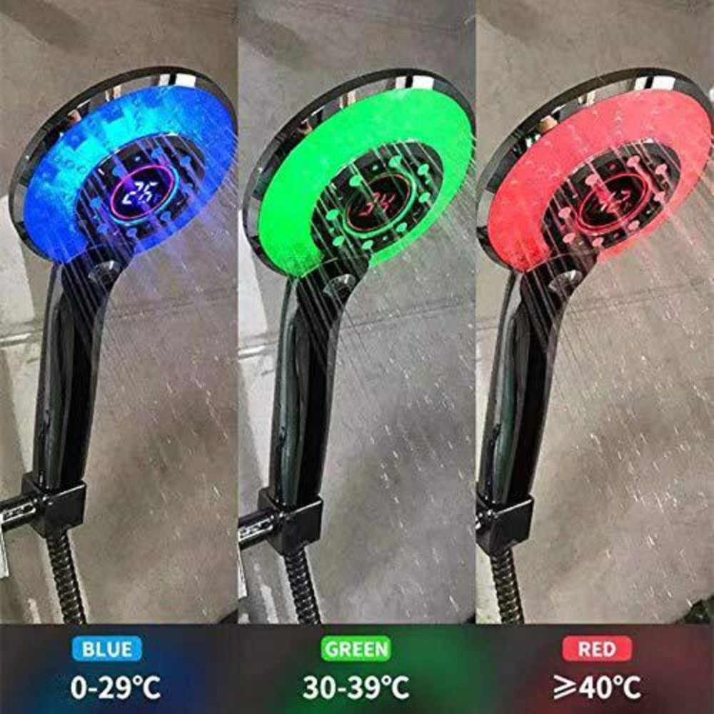 Głowica prysznicowa LED, głowica prysznicowa LED 3 kolory Regulacja temperatury Rączka prysznicowa z cyfrowym wyświetlaczem temperatury Prysznic oszczędzający wodę 3 tryby