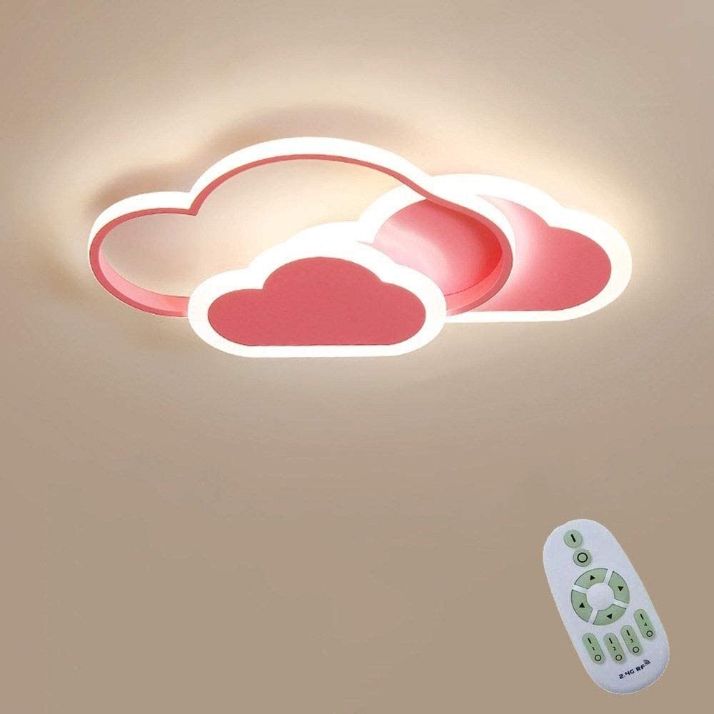 Lámpara de techo LED de 32 W, lámpara de techo Creative Cloud, control remoto regulable 3000 K ~ 6000 K, L42 * W25 * H6 cm Luz de techo ultrafina de nube rosa, para dormitorio y sala de estar de niños