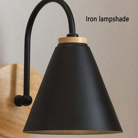 Scandinavische houten nachtkastje wandlamp met 5W E27 lamp warm wit 3000K voor slaapkamer, woonkamer, hal, entree zwart