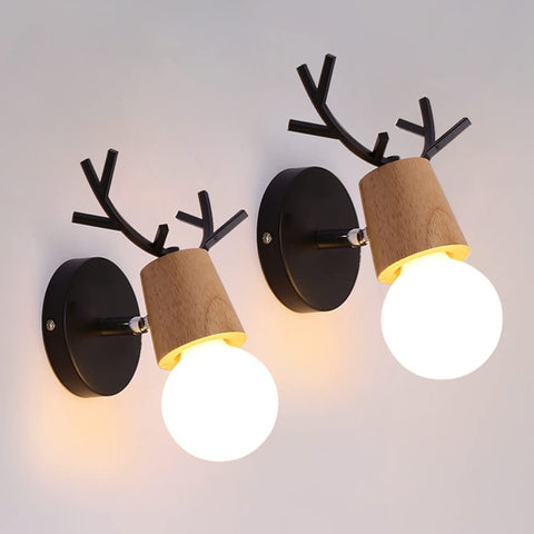 Applique Murale Rétro 2 Pack, Créative Design Antler Lampe Murale en Bois, Éclairage Mural Métal Vintages, Réglable Lampes Murale Interieur pour Salon, Chambre à Coucher, Couloir, Décoration Moderne