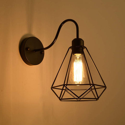Vintage Industriële Wandkandelaars Black Diamond Metalen Kooi Plafondlamp E27 Edison Retro Binnen Schans Decoratie voor Woonkamer Keuken Hal Slaapkamer Cafe Bar 2 Pack