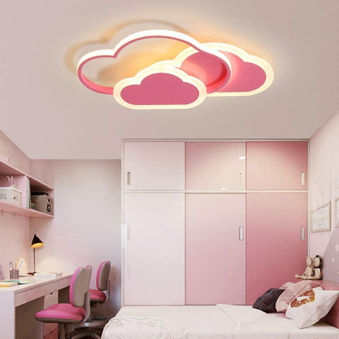 Lámpara de techo LED de 32 W, lámpara de techo Creative Cloud, control remoto regulable 3000 K ~ 6000 K, L42 * W25 * H6 cm Luz de techo ultrafina de nube rosa, para dormitorio y sala de estar de niños