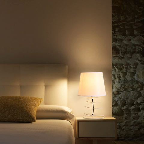 Moderne minimalistische tafellamp, bureaulamp van witte stof met industriële spiraalvormige ijzeren buis, E27-nachtlampje voor studeerkamer, woonkamer, slaapkamer, nachtkastje (zonder lampen)