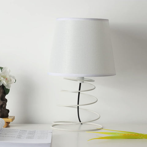 Moderne minimalistische tafellamp, bureaulamp van witte stof met industriële spiraalvormige ijzeren buis, E27-nachtlampje voor studeerkamer, woonkamer, slaapkamer, nachtkastje (zonder lampen)