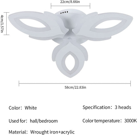Plafonnier LED, 45W 3600LM Luminaire Plafonnier, Lampe de Plafond Moderne de Pétale LED 3 lumières pour Salon, Chambre, Restaurant, Chambre des D'enfants, Couloir