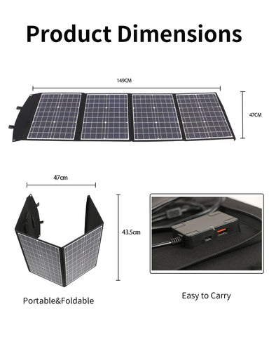 Panneau solaire 120W - Puissance monocristalline, 3 interfaces, sortie DC 19V/6.31A, USB QC3.0 24W et Type-C PD45W