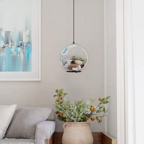 Nowoczesny żyrandol z lustrzanym kloszem, kula, lampa wisząca z drutem 120CM, (srebrna, 20cm) Żarówka nie jest dołączona