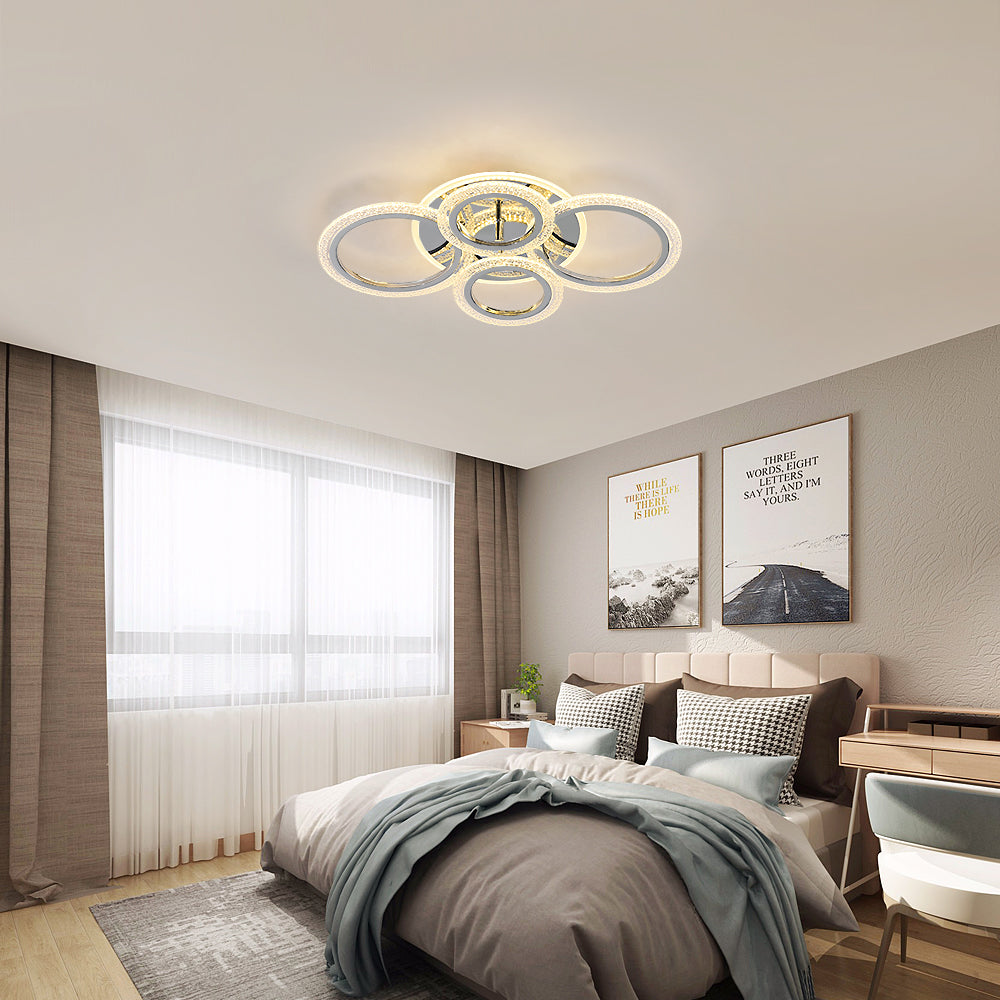 Plafonnier LED Moderne, 60W Lustre de Plafond Design à 4 Anneaux