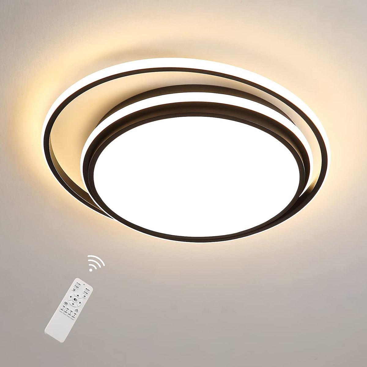 Lámpara de techo LED regulable de 48 W con control remoto, lámpara de techo LED moderna, iluminación interior, lámpara de techo LED redonda para baño, dormitorio, cocina, sala de estar, comedor, oficina