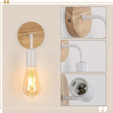 4 pièces Applique Murale Intérieur Bois Vintage Lampe murale E27 Base Pour chambre à coucher, salon, couloir, entrée Blanc