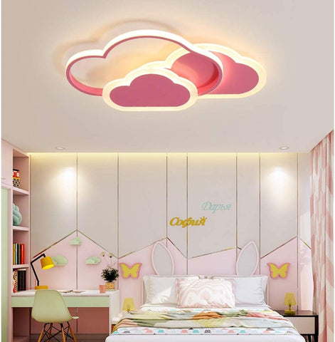 Lámpara de techo LED de 32 W, lámpara de techo Creative Cloud, control remoto regulable 3000 K ~ 6000 K, L42 * W25 * H6 cm Luz de techo ultrafina de nube rosa, para dormitorio y sala de estar de niños