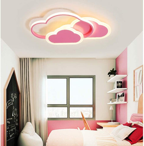 Lámpara de techo LED de 32 W, lámpara de techo Creative Cloud, control remoto regulable 3000 K ~ 6000 K, L42 * W25 * H6 cm Luz de techo ultrafina de nube rosa, para dormitorio y sala de estar de niños