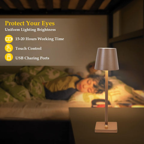 Lampe à poser Portable rechargeable USB Moderne Lampe de chevet Dimmable Contr?le tactile de la luminosité Pour salle à manger Chambre à coucher Camping Balcon Extérieur Marron