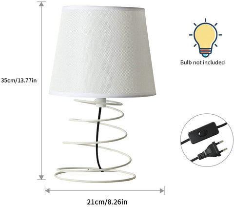 Moderne minimalistische tafellamp, bureaulamp van witte stof met industriële spiraalvormige ijzeren buis, E27-nachtlampje voor studeerkamer, woonkamer, slaapkamer, nachtkastje (zonder lampen)