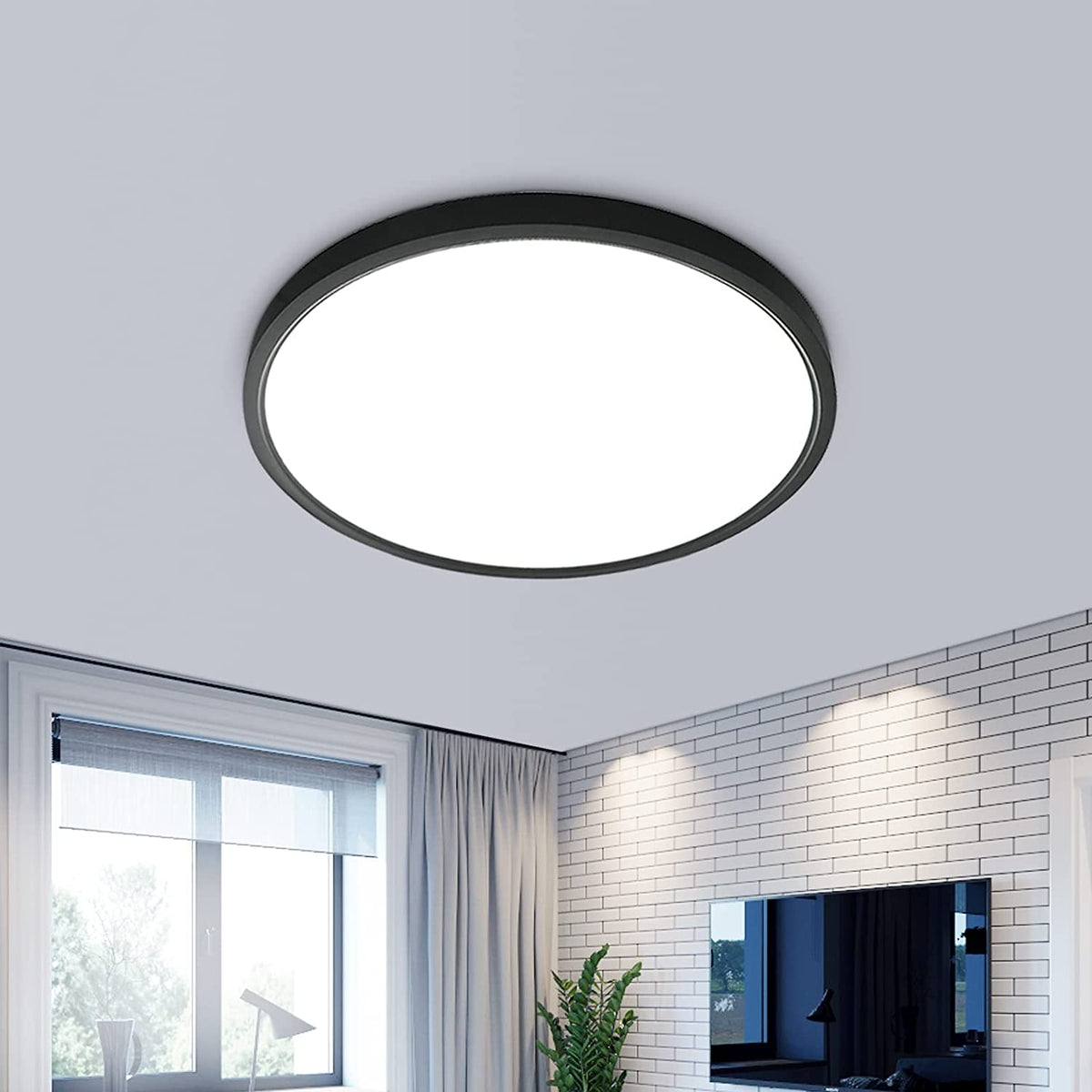 Lámpara de Techo LED de 24W, Lámpara de Techo IP50 de 2160LM, Lámpara de Techo Ultrafina Blanca Fría de 6500k, Lámpara de Techo Redonda Negra para Dormitorio, Sala de Estar, Pasillo, Balcón, Baño, Oficina, Ø30cm