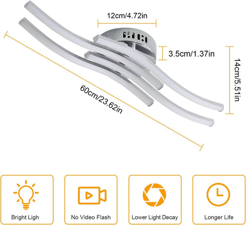 Nowoczesny design lampa sufitowa LED w kształcie fali lampa sufitowa 24W ciepła biel 3000K do salonu sypialnia jadalnia biuro