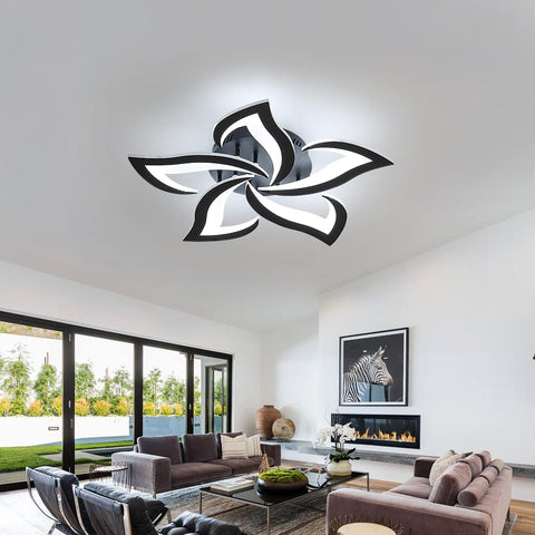 Plafonnier Led Moderne, 60W Créatif Pétales Design Plafonnier,Lampe de Plafond en Acrylique, pour Salon Chambre à Coucher étude Diamètre 60cm, Noir Lumière 6000K Blanche Froide