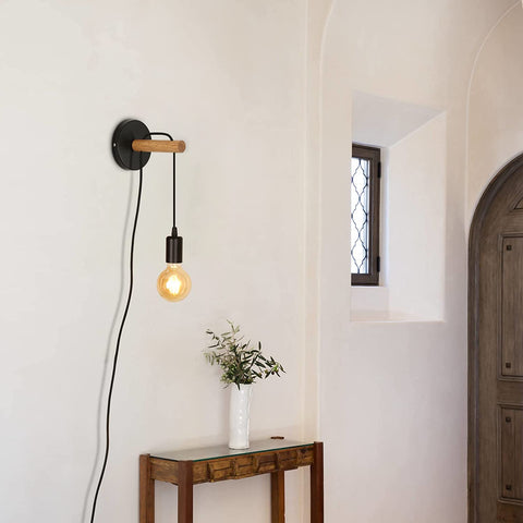 Applique Murale Industrielle, Applique Murale Chambre en Bois et Métal Réglable Lampe Murale