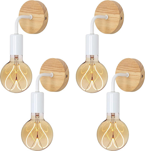 4 pièces Applique Murale Intérieur Bois Vintage Lampe murale E27 Base Pour chambre à coucher, salon, couloir, entrée Blanc
