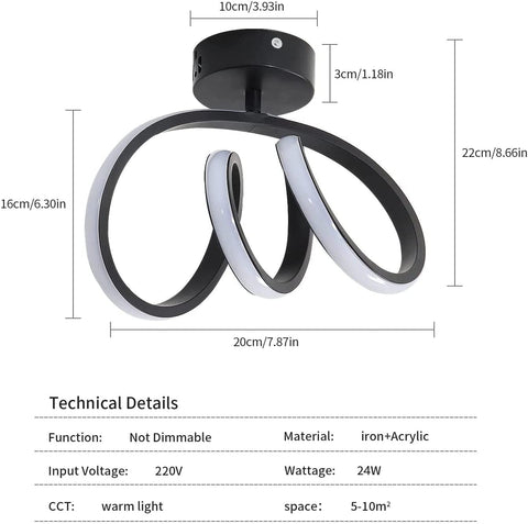 Plafonnier LED Moderne Applique Murale LED Interieur 24W Plafonnier de Couloir pour Chambre, Salle à Manger, Cuisine, Couloir 3000K Lumière Blanche Chaude, Diamètre 28CM