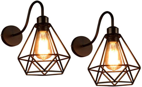 Vintage Industriële Wandkandelaars Black Diamond Metalen Kooi Plafondlamp E27 Edison Retro Binnen Schans Decoratie voor Woonkamer Keuken Hal Slaapkamer Cafe Bar 2 Pack
