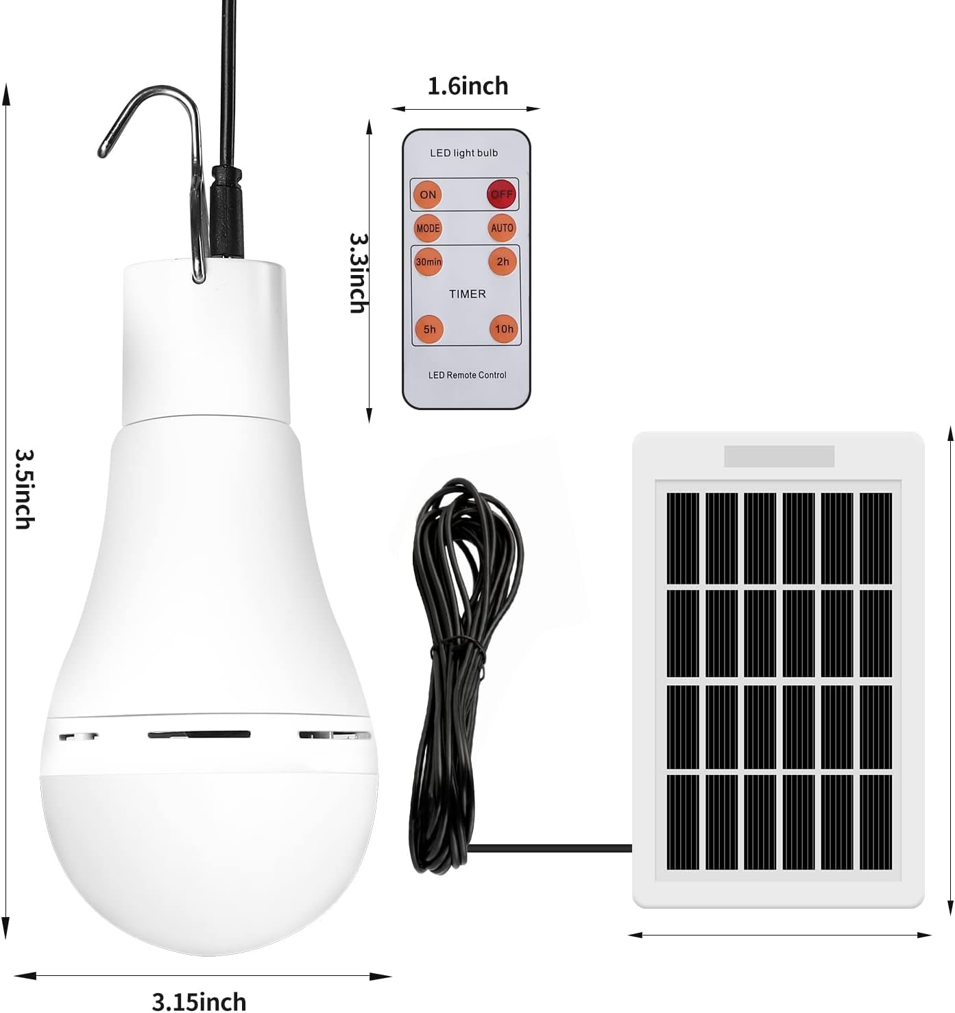 Tableau des tailles des lampes solaires