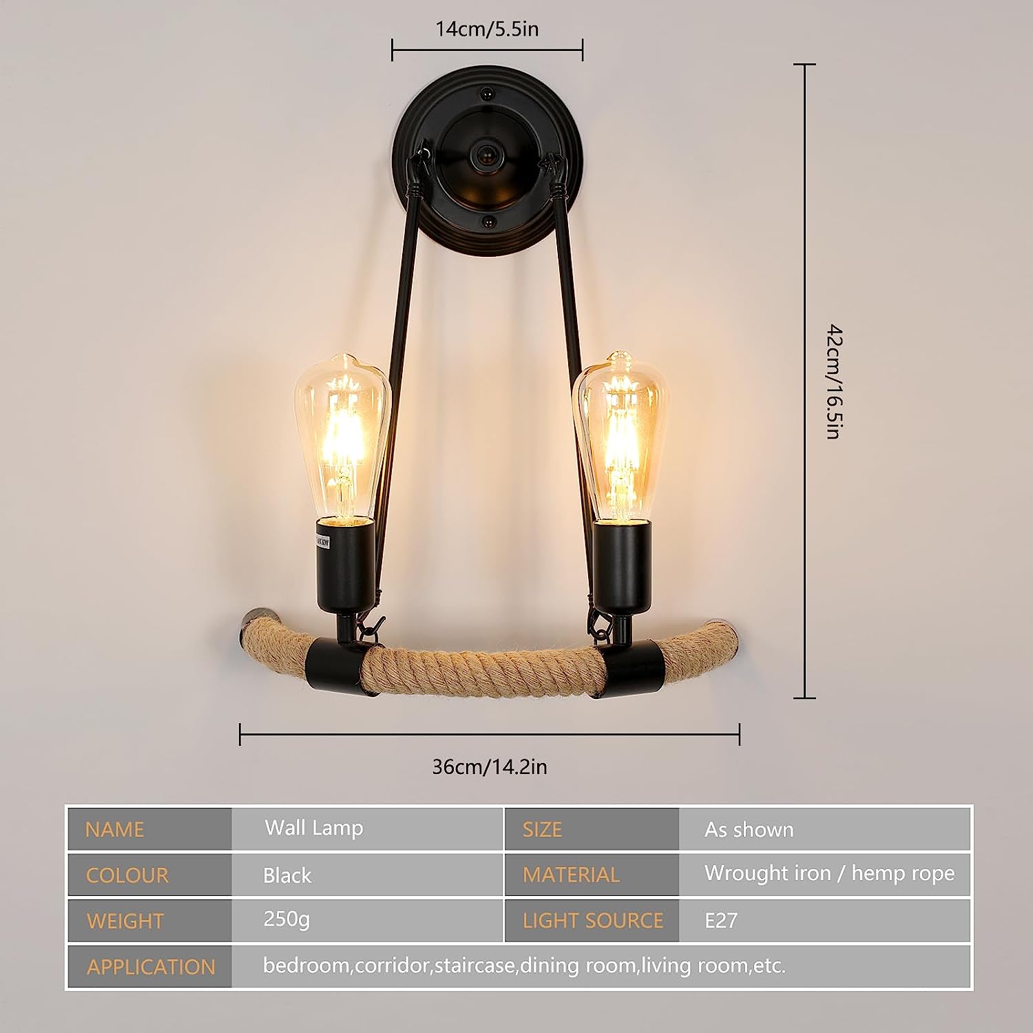 Tableau des dimensions des lampes murales