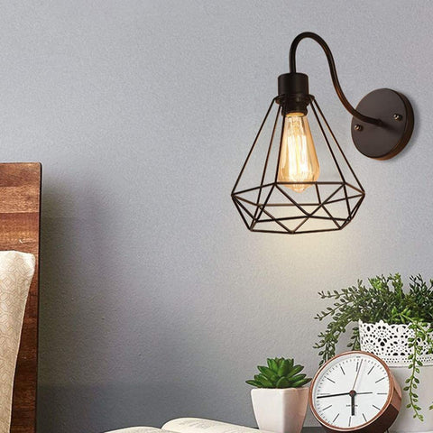 Vintage Industriële Wandkandelaars Black Diamond Metalen Kooi Plafondlamp E27 Edison Retro Binnen Schans Decoratie voor Woonkamer Keuken Hal Slaapkamer Cafe Bar 2 Pack