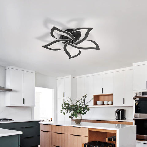 Plafonnier Led Moderne, 60W Créatif Pétales Design Plafonnier,Lampe de Plafond en Acrylique, pour Salon Chambre à Coucher étude Diamètre 60cm, Noir Lumière 6000K Blanche Froide