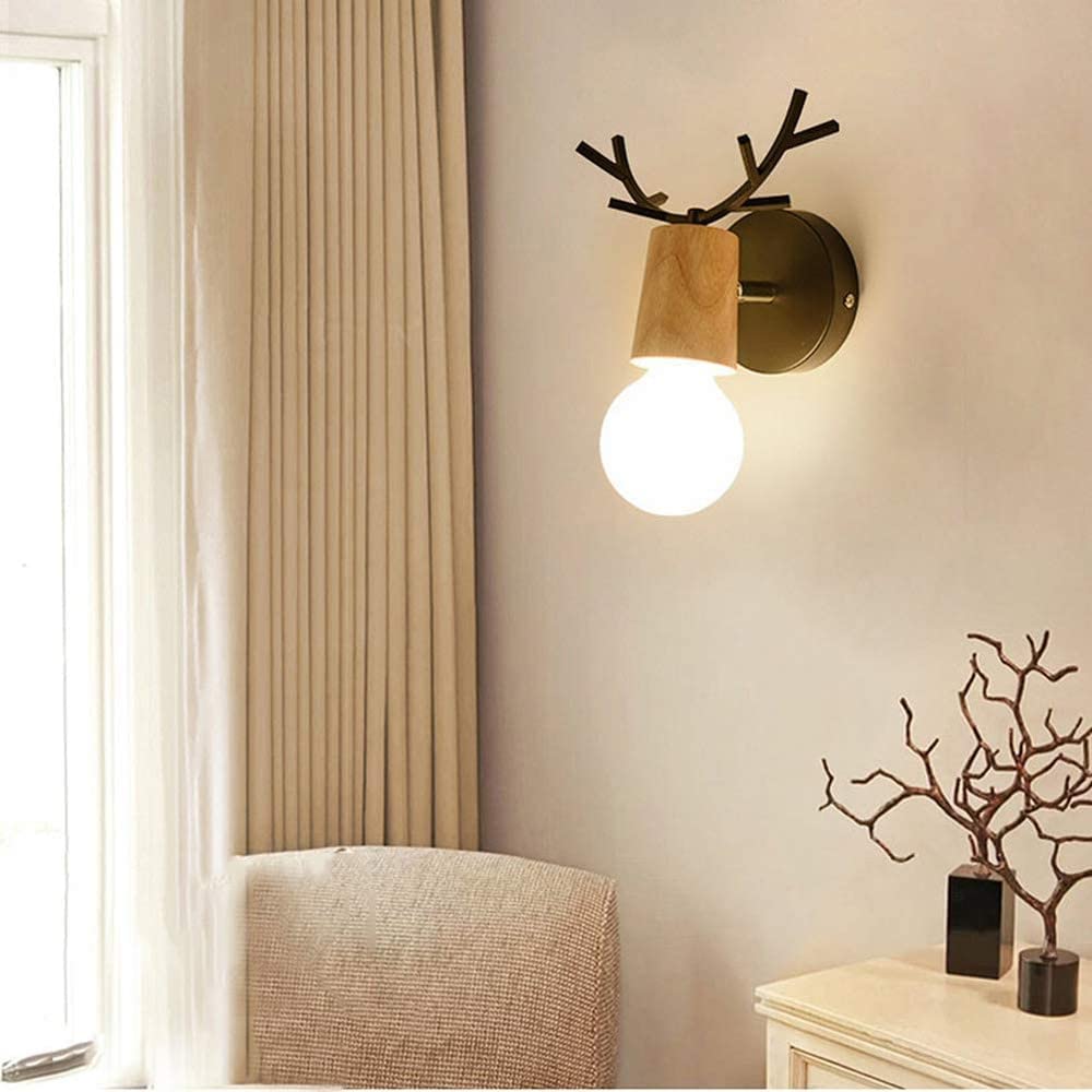 Applique Murale Rétro 2 Pack, Créative Design Antler Lampe Murale en Bois, Éclairage Mural Métal Vintages, Réglable Lampes Murale Interieur pour Salon, Chambre à Coucher, Couloir, Décoration Moderne