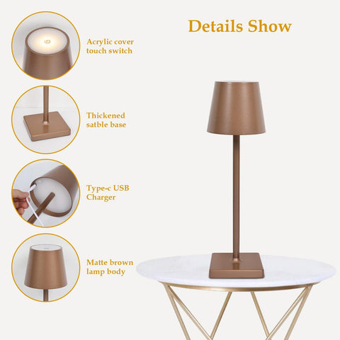 Lampe à poser Portable rechargeable USB Moderne Lampe de chevet Dimmable Contr?le tactile de la luminosité Pour salle à manger Chambre à coucher Camping Balcon Extérieur Marron